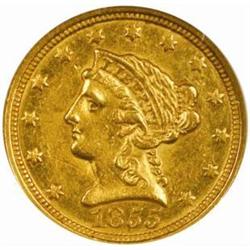 1855-C Liberty $2.5.The only known dies AU55 NGC