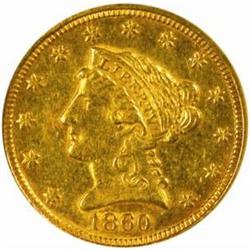 1860-C Liberty $2.5.The only known dies AU58 NGC