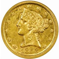 1853-D Liberty $5. Winter 29-T Large D AU55 (NGC)