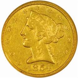 1854-C Liberty $5 Winter 22-I AU-58 (NGC)