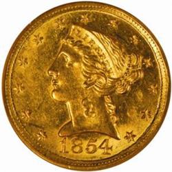 1854-D Liberty $5. Winter 31-X Large D MS61 (NGC)