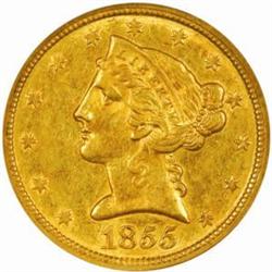 1855-C Liberty $5. The only known dies MS61 (NGC)