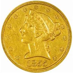 1855-C $5.Only known die.AU Detail-Improper Clean