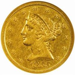 1855-D Liberty $5. Winter 32-AA Large D AU55(NGC)