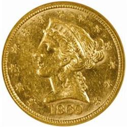 1869-S Liberty $5 AU-58 (NGC)