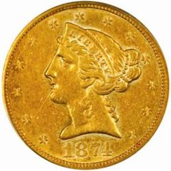 1874-S Liberty $5 AU-53 (PCGS)
