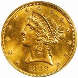 1908 Liberty $5 MS-63 (PCGS) OGH