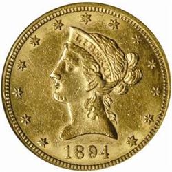 1894-S Liberty $10. AU Details-Improper Clean NCS