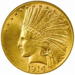 1914-D $10. Unc Detail-Rev Rim File Harsh Clean