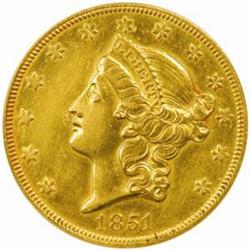 1851-O Liberty $20. AU Detail-Improper Clean NCS
