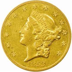 1853-O Lib. $20. The only known die.AU50 PCGS CAC