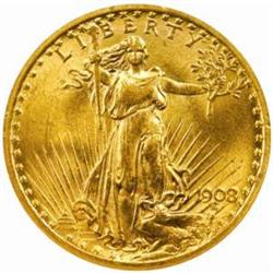 1908 Saint-Gaudens $20 No Motto MS-63 (NGC)