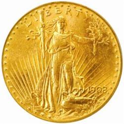 1908-D Saint-Gaudens $20. No Motto MS65 (PCGS)