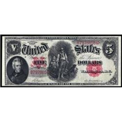 Fr 85 1907 $5 LT Note. PMG AU55EPQ