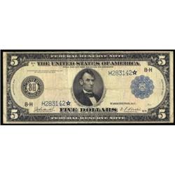 Fr 874* 1914 $5 Federal Reserve Star. PCGS F12
