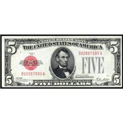 Fr 1525 1928 $5 LT Note. PMG Choice Unc 64EPQ