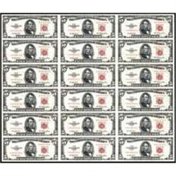 Fr 1532 1953 $5 LT Notes Uncut Sheet of 18