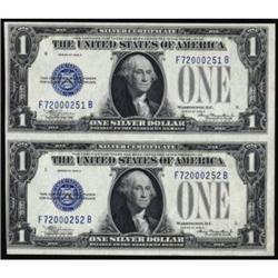 (2) Fr 1605 1928E $1 Silver Certs Uncut Pair PMG