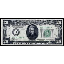 Fr 2054-J 1934 $20 FRN Mule PMG Gem Unc 66EPQ
