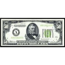 Fr 2102-A 1934 $50 FRN Light Green Seal PCGS Gem