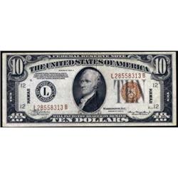 Fr 2303 1934A $10 FRN Hawaii PMG AU 50