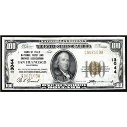 San Francisco, CA $100 1929. Bank of Italy NT &SA
