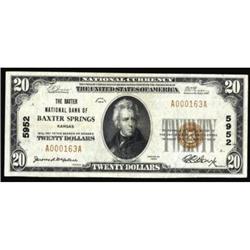 Baxter Springs, KS $20 1929 Ty 1 The Baxter NB