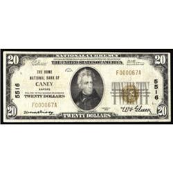 Caney, KS $20 1929 Ty 1 The Home NB Charter #5516