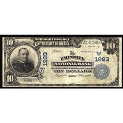 Emporia, KS $10 1902 Plain Back. The Emporia NB