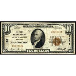 Nicholasville, KY $10 1929.FNB Charter#1831 F-VF