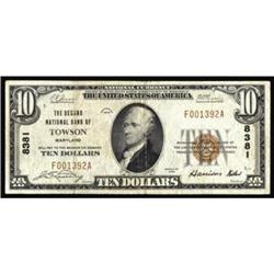 Towson, MD $10 1929.The Second NB Charter#8381 VF