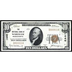 Wareham, MA $10 1929. NB Charter #1440 PMG Gem