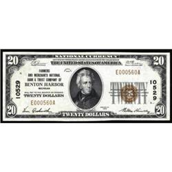 Benton Harbor,MI $20 1929.Farmers&Merchants NB&TC