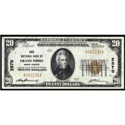 Grand Forks, ND $20 1929. FNB Charter #2570 AU