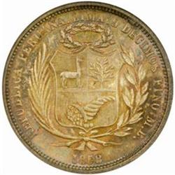 Peru Republic Silver 50 Centimos 1858MB Long Hair