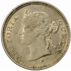 Straits Settlements Victoria. Silver 5Cs. 1874-H