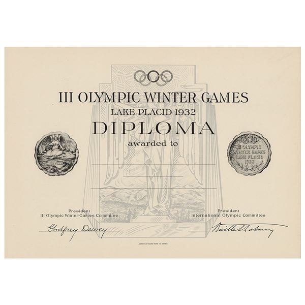 Lake Placid 1932 Winter Olympics Diploma