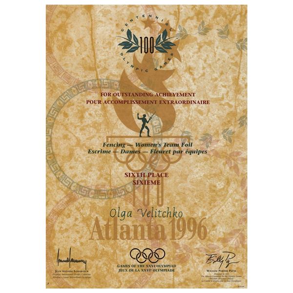 Atlanta 1996 Summer Olympics Winner's Diploma