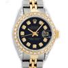 Rolex Ladies 2 Tone Black Diamond Lugs Oyster Perptual Datejust Wristwatch