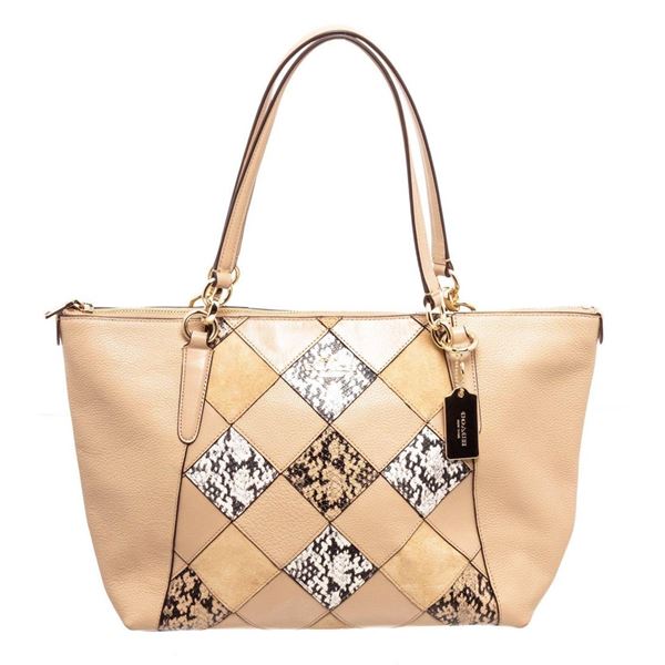 Coach Beige Snake Patchwork Ava Shoulder Bag