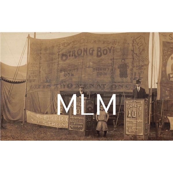 "George Strong Boy" Sideshow Carnival Circus Tent Admission Entrance Photo Postcard