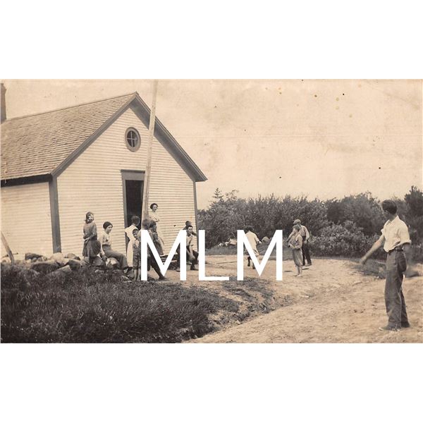 One Room School Outside Kids Playing Baseball Ludlow, Vermont Photo Postcard