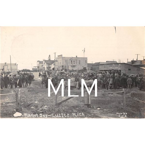 Market Day Street Scene Custer, Michigan Photo Postcard
