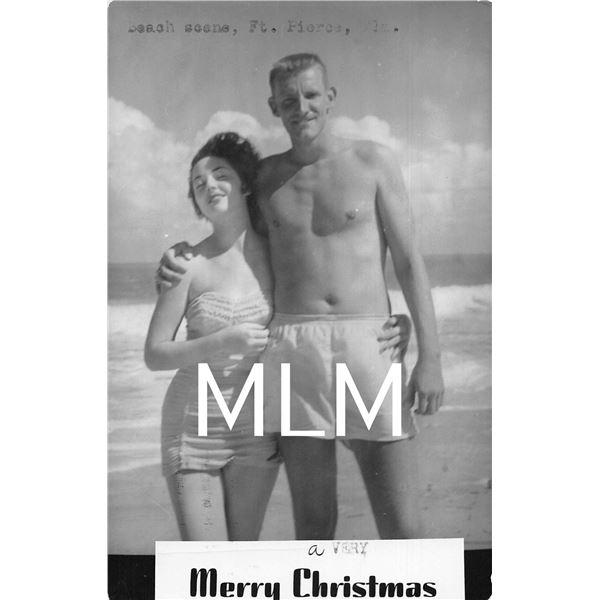 Merry Christmas Man & Woman on Beach Ft. Pierce, Florida Photo Postcard