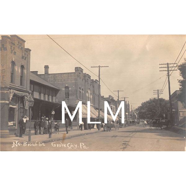No. Broad St. Grove City, Pennsylvania Soda Fountain Sign In Window Photo Postcard