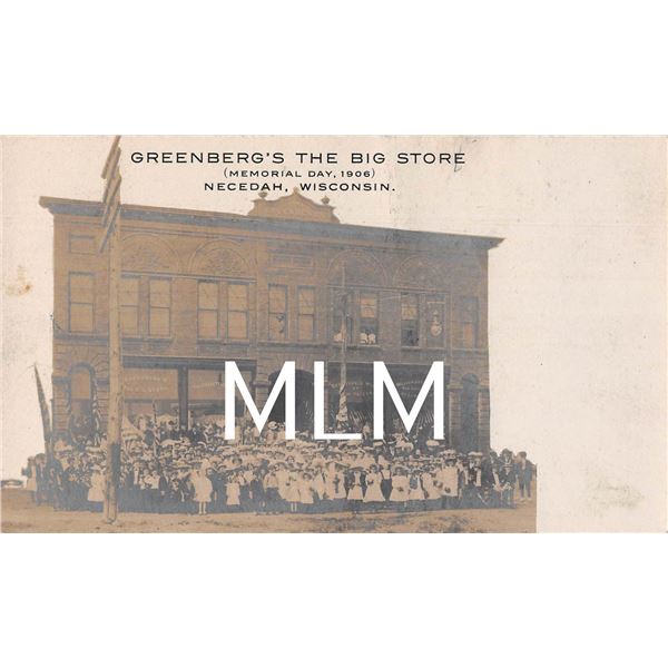 Greenberg's The Big Store Memorial Day 1906 People Gathered Necedah, Wisconsin Photo PC