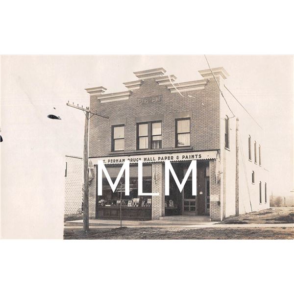 J.T. Perham Drugs, Wall Paper & Paints Store Front Photo Postcard