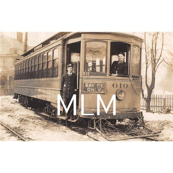 Street Trolley & Conducters in Snow Rochester, New York Photo Postcard