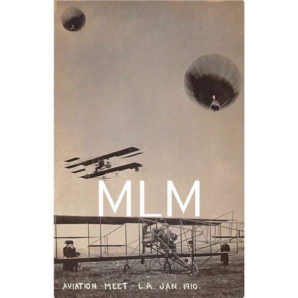 Aviation Meet Hot Air Balloons & Planes L.A. Los Angeles, California Jan. 1910 Photo Postcard