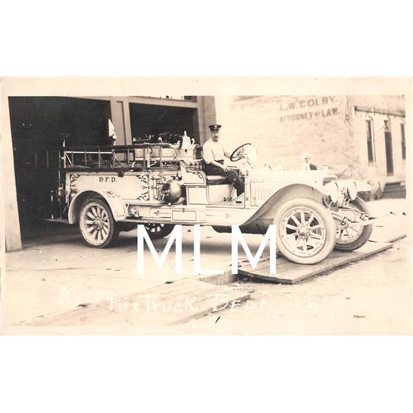 Fire Engine in Front Fire Department Beatrice, Nebraska Photo Postcard